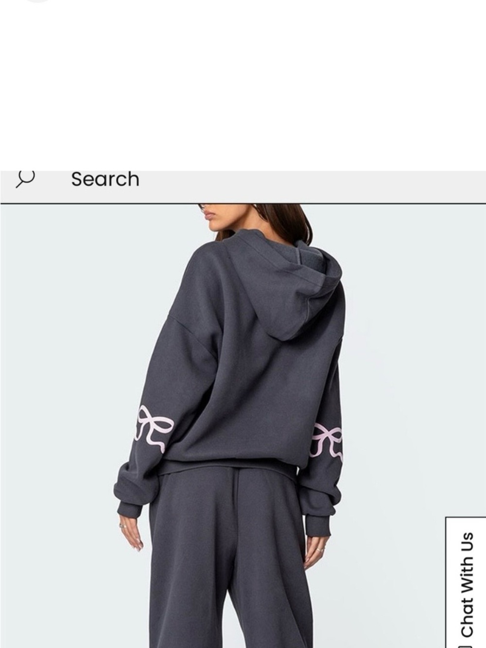 Edikted Dark Gray Hoodie with Pink Sleeve Bows - Picture 5 of 8